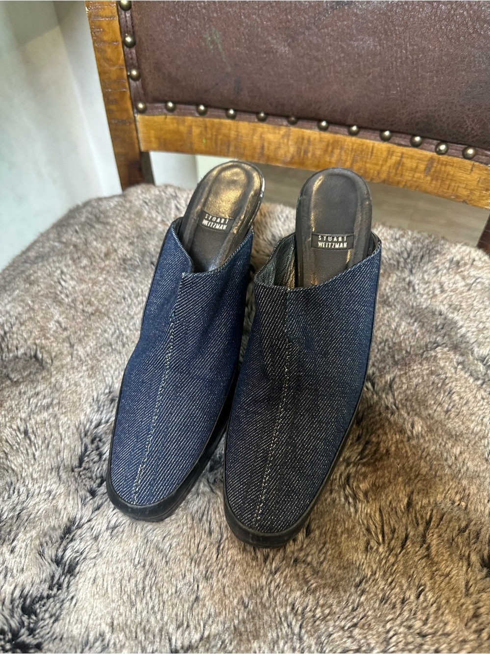 Stuart Weitzman RARE Denim Mule Heel Shoes, Size 6.5 - Picture 1 of 8